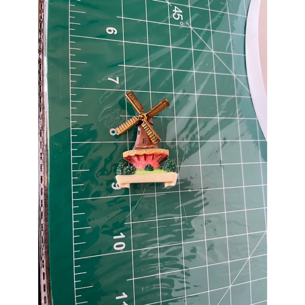 Vintage Gold Red Windmill Pin Brooch celluloid